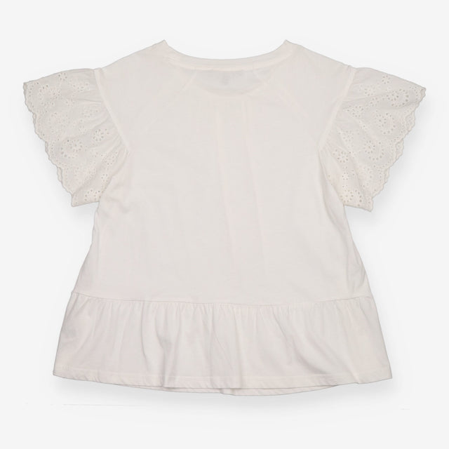 Peplum Top White Broderie Anglaise Flutter Sleeve
