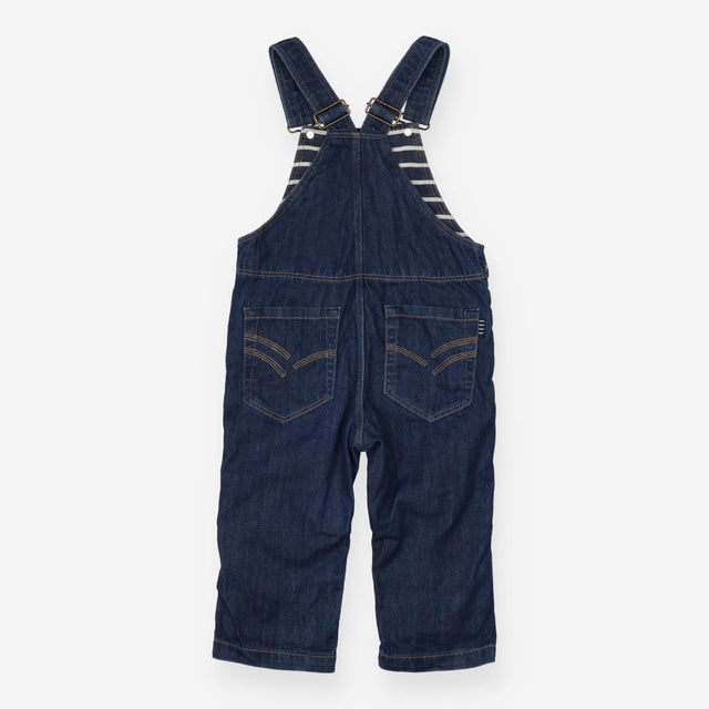 Denim Dungarees - Navy Striped Lining