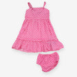 Pink spotted dress with bloomers 