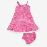 Pink spotted dress with bloomers 