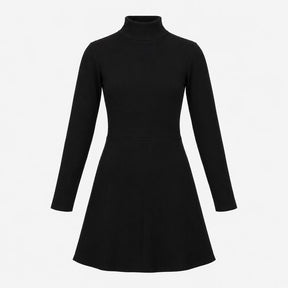 Mini Dress Black High Neck Ribbed