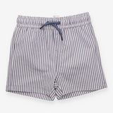 Blue and white drawstring waist swim shorts