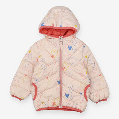 Puffer coat pink with hearts