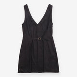 Hemp Blend Button Front Mini Dress Black