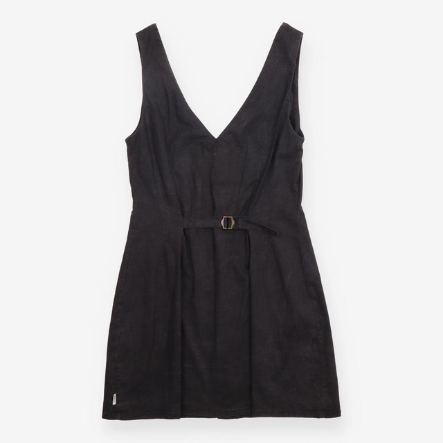 Hemp Blend Button Front Mini Dress Black