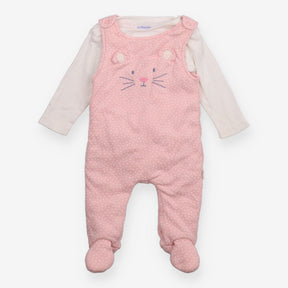 Outfit pink padded dungarees mouse face white Poin