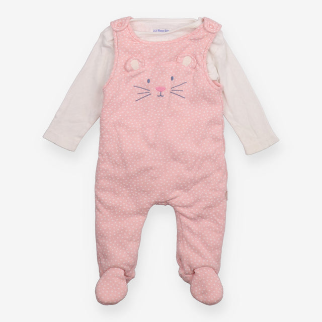 Outfit pink padded dungarees mouse face white Poin