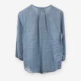 Blue Fine Pinstripe 3/4 Sleeve Button Up Blouse Co