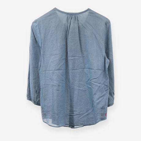 Blue Fine Pinstripe 3/4 Sleeve Button Up Blouse Co