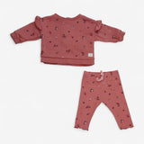 Sweatshirt and Leggings Dark Pink with Floral Prin