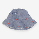 Blue and white striped sunhat with cherries