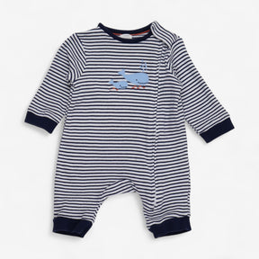 Sleepsuit Blue Stripe with Whales Zip Up