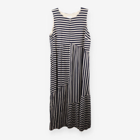 Dress Sleeveless Navy Cream Striped Midi Maternity