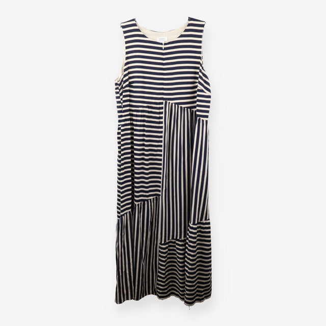 Dress Sleeveless Navy Cream Striped Midi Maternity