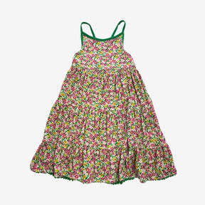 Green Strap Floral Tiered Dress