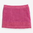 Pink Velour Mini Skirt – Floral Embroidered Edges