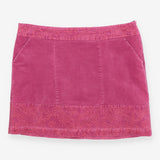 Pink Velour Mini Skirt – Floral Embroidered Edges