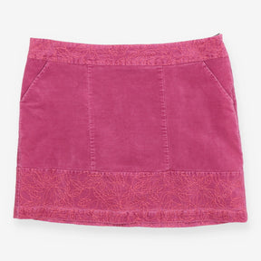 Pink Velour Mini Skirt – Floral Embroidered Edges