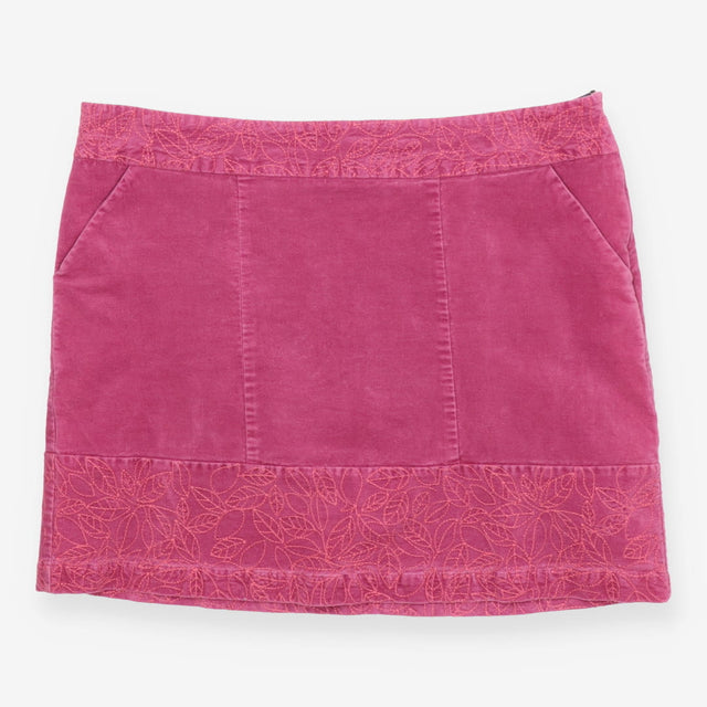 Pink Velour Mini Skirt – Floral Embroidered Edges