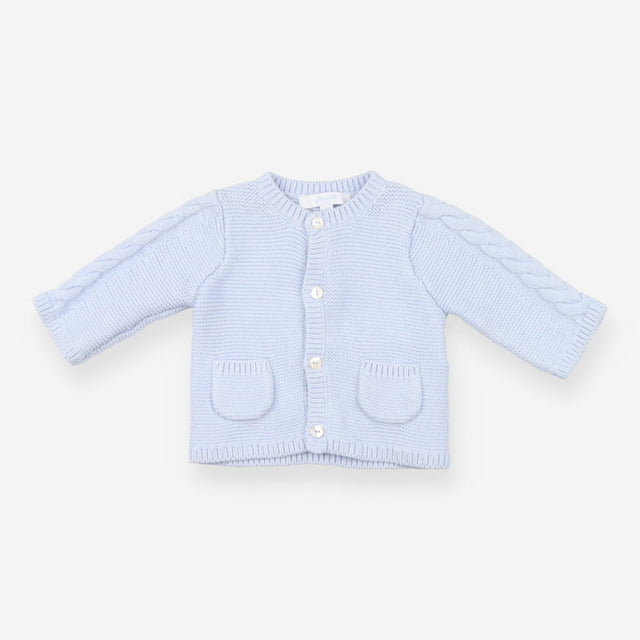 Baby Boy Blue Cashmere Mix Cardigan with Cable Kni
