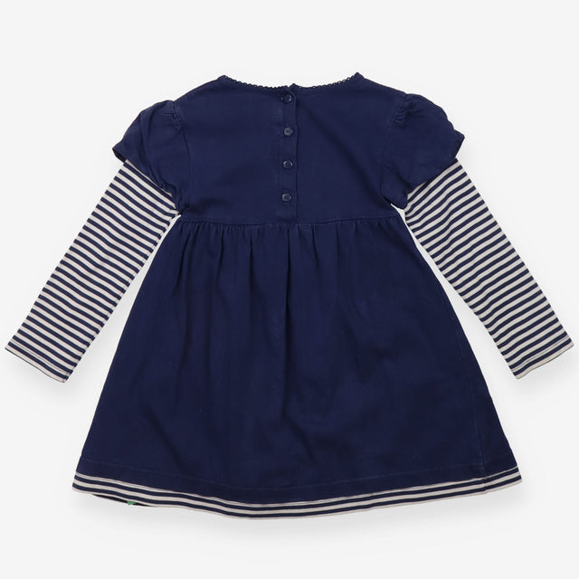 Dress LS jersey stripe sleeves navy blue