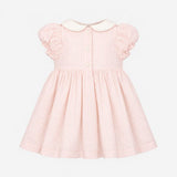 Collared Dress Pink Vertical Strip Embroidered Ros