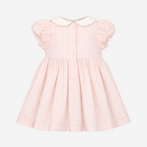 Collared Dress Pink Vertical Strip Embroidered Ros