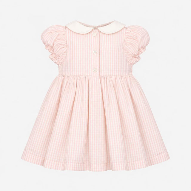 Collared Dress Pink Vertical Strip Embroidered Ros