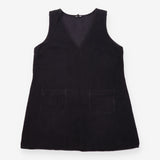 Cotton Corduroy V Neck Pinafore Mini Dress Black