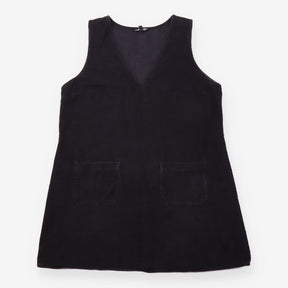 Cotton Corduroy V Neck Pinafore Mini Dress Black