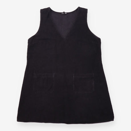 Cotton Corduroy V Neck Pinafore Mini Dress Black
