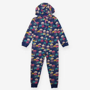 Blue onesie with raincloud applique