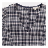 Navy & White Check Puff Sleeve V-Neck Midi Dress