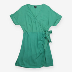  Green Short Sleeve Side Tie Wrap Mini Dr