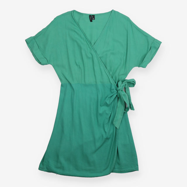  Green Short Sleeve Side Tie Wrap Mini Dr