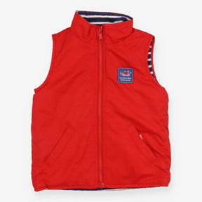 Reversible gilet red navy and white stripe