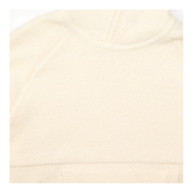 Cream Textured Knit Hoodie with Kangaroo Pocket