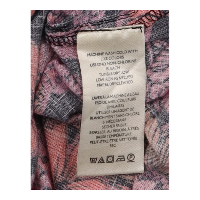 Top Navy Pink Floral Print Short Sleeve Button Fro