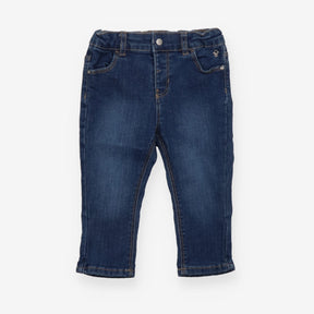 Blue denim slim fit jeans silver logo on pocket