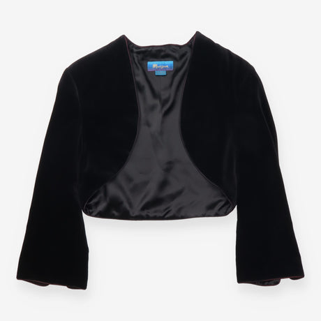 Black 100% Cotton Velvet Open-Front Bolero Jacket