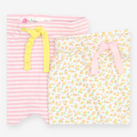Joggers 2pc pink white stripe yellow flower