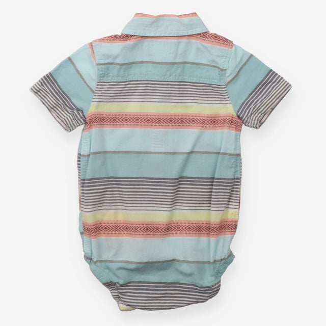 Bodysuit Collared Blue Aztec Stripe