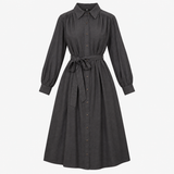 Shirt Dress Dark Grey Long Sleeve Belted Midi