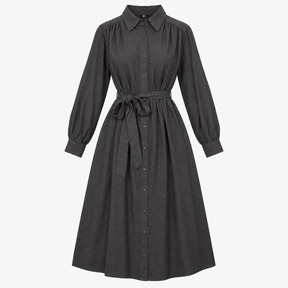 Shirt Dress Dark Grey Long Sleeve Belted Midi
