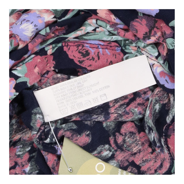Floral Scoop Neck 3/4 Sleeve Viscose Top Navy Blue