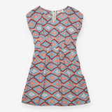 Dress Orange Blue Geometric Print Fit And Flare