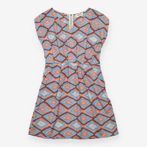 Dress Orange Blue Geometric Print Fit And Flare
