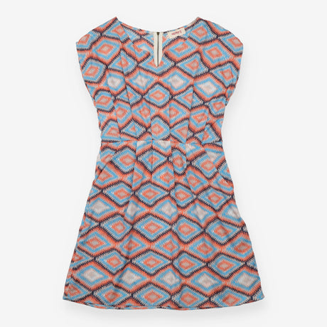 Dress Orange Blue Geometric Print Fit And Flare