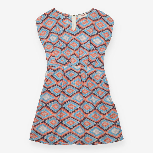 Dress Orange Blue Geometric Print Fit And Flare
