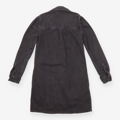 Denim Mini Dress Washed Black Cotton Long Sleeve